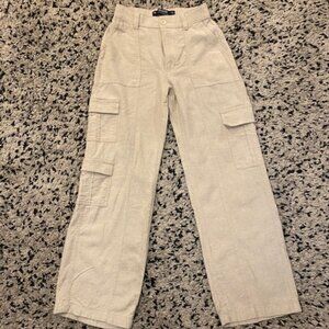 Hollister Ultra High Rise Linen Cargo pants cream XS